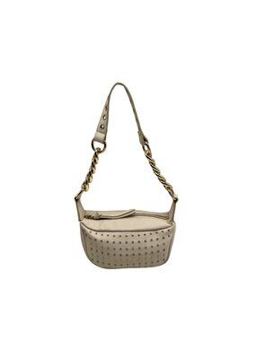 MMS Brands Cream Leather Studded Crescent Shoulder Bag